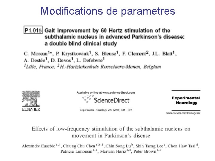 Modifications de parametres 