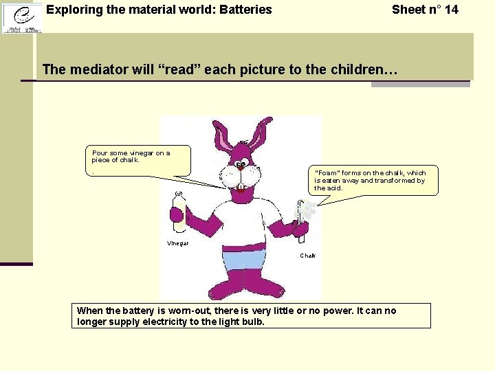 Exploring the material world: Batteries Sheet n° 14 The mediator will “read” each picture