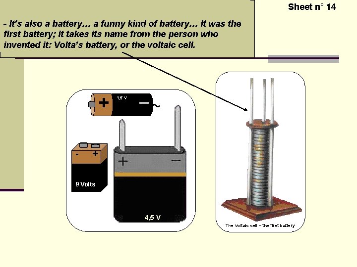 Sheet n° 14 - It’s also a battery… a funny kind of battery… It