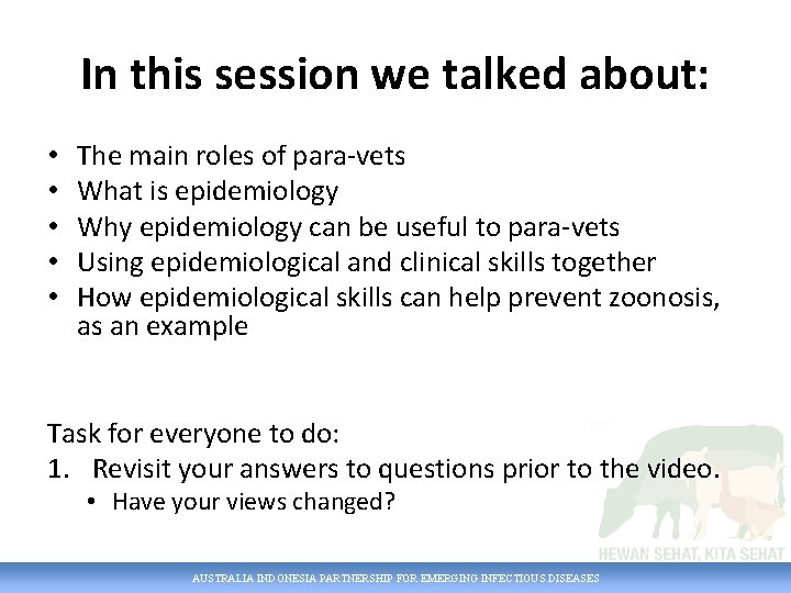 In this session we talked about: • • • The main roles of para-vets