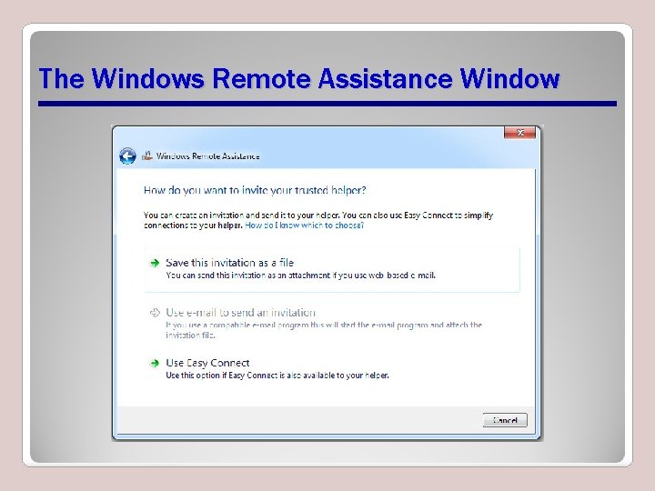 The Windows Remote Assistance Window The Windows Remote Assistance Window