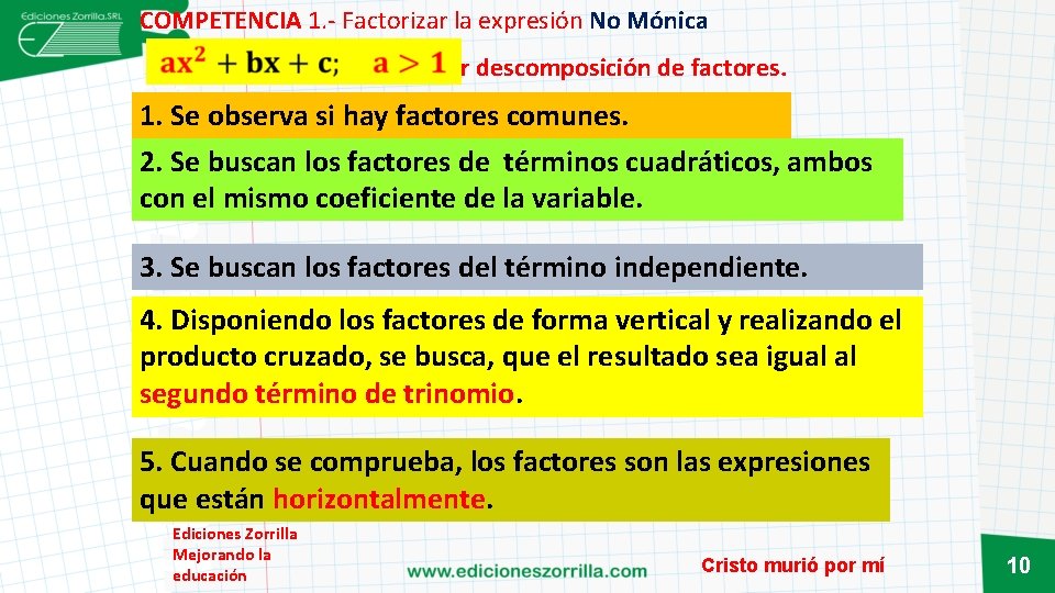 COMPETENCIA 1. - Factorizar la expresión No Mónica , por descomposición de factores. 1.