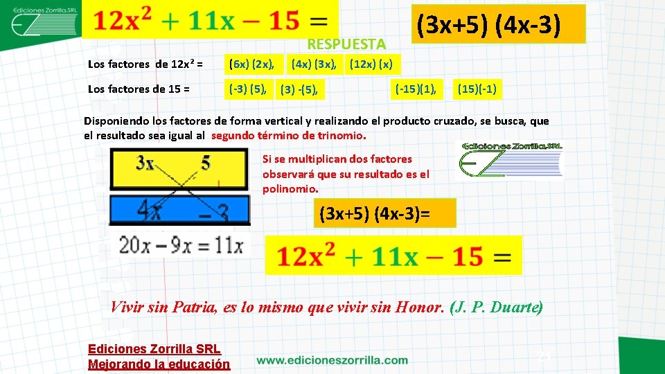  RESPUESTA Los factores de 12 x² = (6 x) (2 x), Los factores