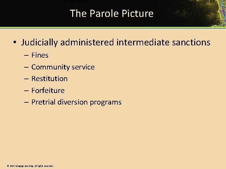 The Parole Picture • Judicially administered intermediate sanctions – Fines – Community service –