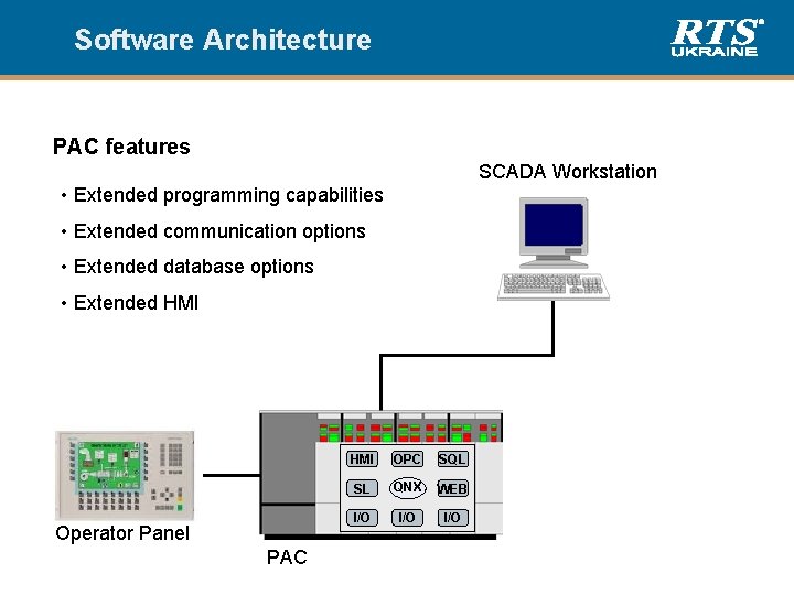 Software Architecture PAC features SCADA Workstation • Extended programming capabilities • Extended communication options