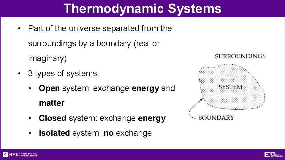 Thermodynamic Systems • Part of the universe separated from the surroundings by a boundary