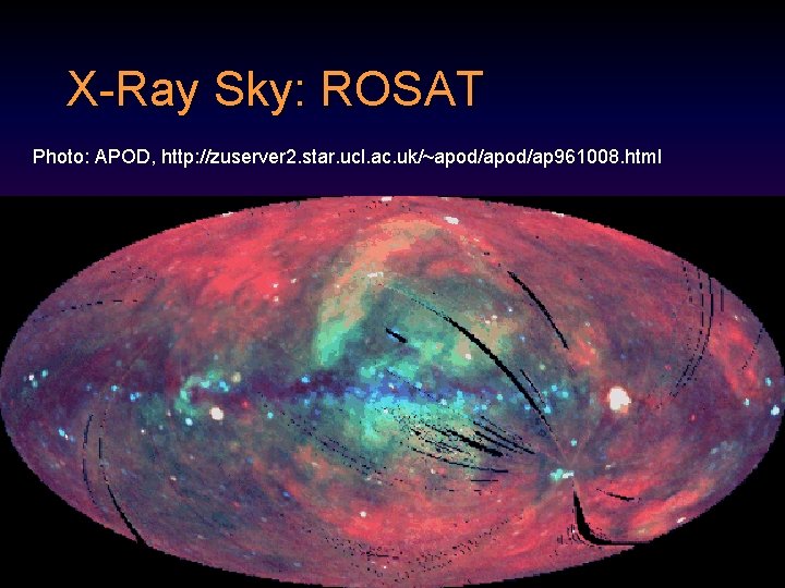 X-Ray Sky: ROSAT Photo: APOD, http: //zuserver 2. star. ucl. ac. uk/~apod/ap 961008. html