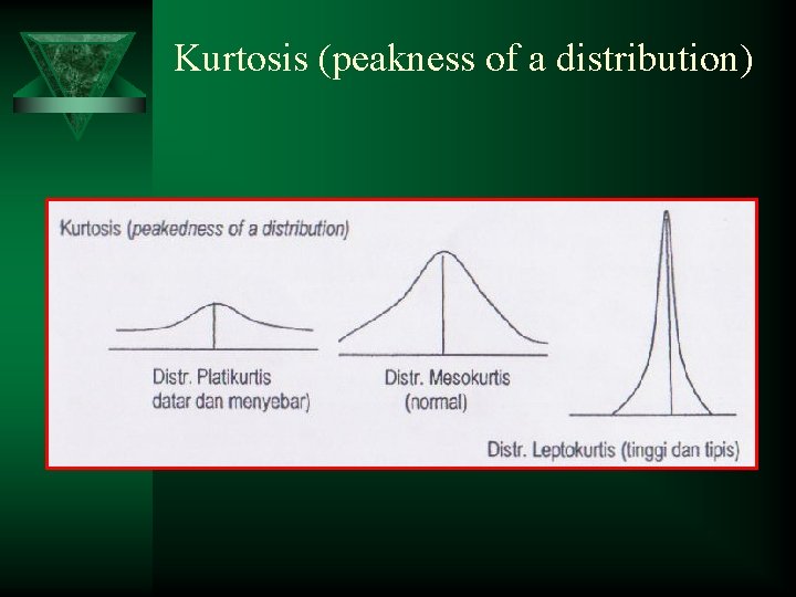 Kurtosis (peakness of a distribution) 