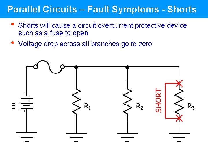 Parallel Circuits – Fault Symptoms - Shorts • • Shorts will cause a circuit Parallel Circuits – Fault Symptoms - Shorts • • Shorts will cause a circuit