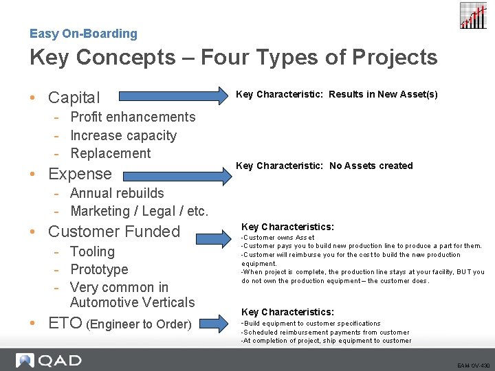 Easy On-Boarding Key Concepts – Four Types of Projects • Capital - Profit enhancements