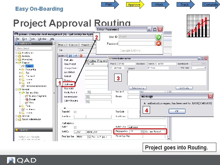 Plan Easy On-Boarding Approve Work Track Complete Project Approval Routing 2 1 3 4