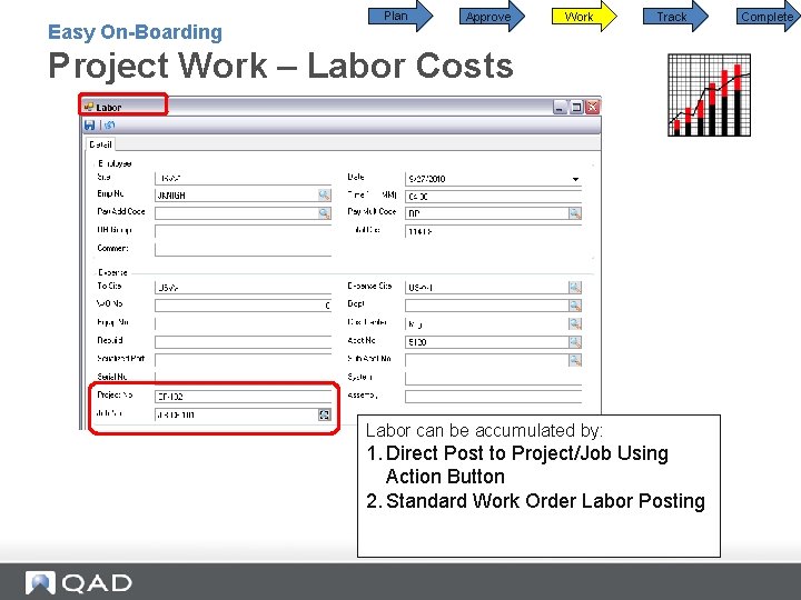 Easy On-Boarding Plan Approve Work Track Project Work – Labor Costs Labor can be
