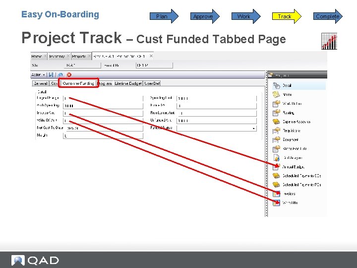 Easy On-Boarding Plan Approve Work Track Project Track – Cust Funded Tabbed Page Complete
