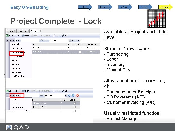 Easy On-Boarding Plan Approve Work Track Complete Project Complete - Lock Available at Project