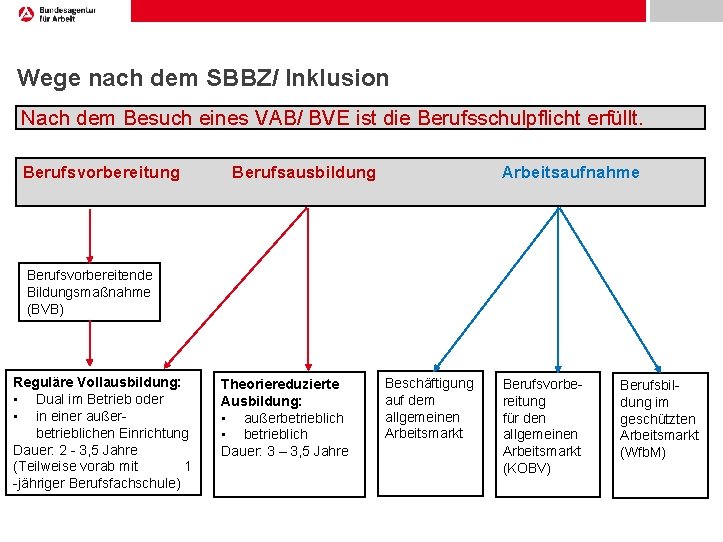 Wege nach dem SBBZ/ Inklusion Nach dem Besuch eines VAB/ BVE ist die Berufsschulpflicht