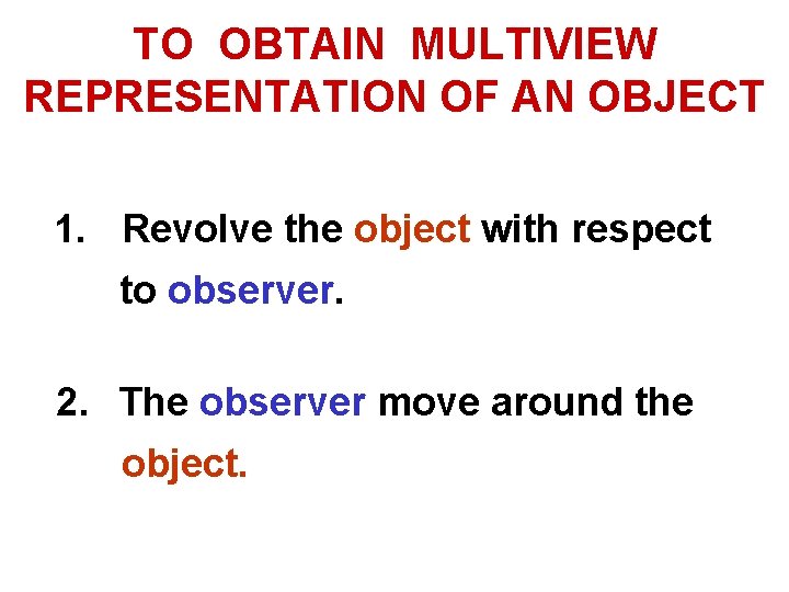 TO OBTAIN MULTIVIEW REPRESENTATION OF AN OBJECT 1. Revolve the object with respect to