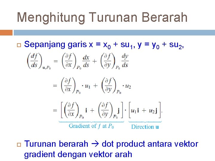 Menghitung Turunan Berarah Sepanjang garis x = x 0 + su 1, y =