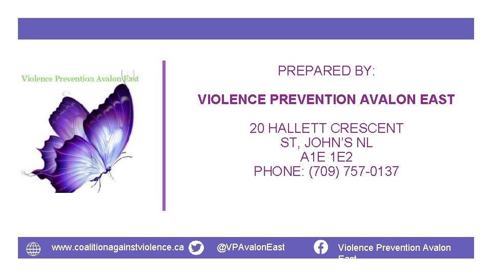 PREPARED BY: VIOLENCE PREVENTION AVALON EAST 20 HALLETT CRESCENT ST, JOHN’S NL A 1
