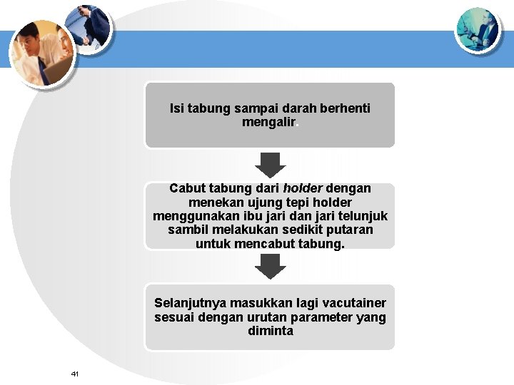 Isi tabung sampai darah berhenti mengalir. Cabut tabung dari holder dengan menekan ujung tepi