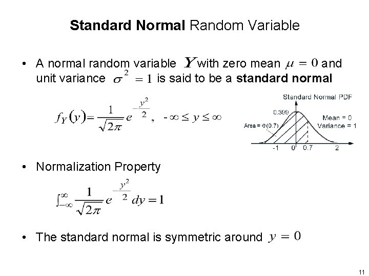 Standard Normal Random Variable • A normal random variable with zero mean and unit