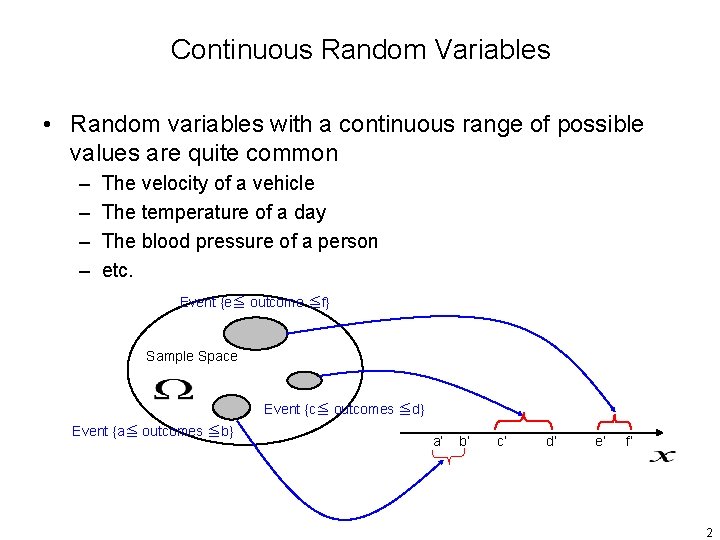 Continuous Random Variables • Random variables with a continuous range of possible values are