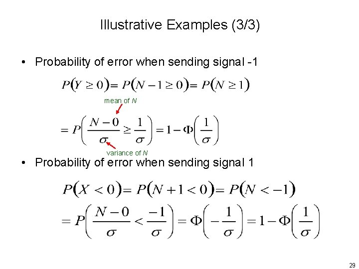 Illustrative Examples (3/3) • Probability of error when sending signal -1 mean of N