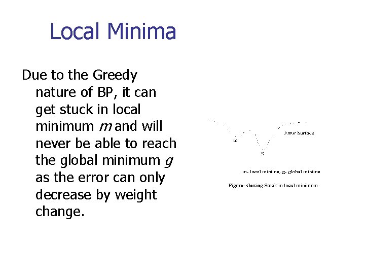 Local Minima Due to the Greedy nature of BP, it can get stuck in