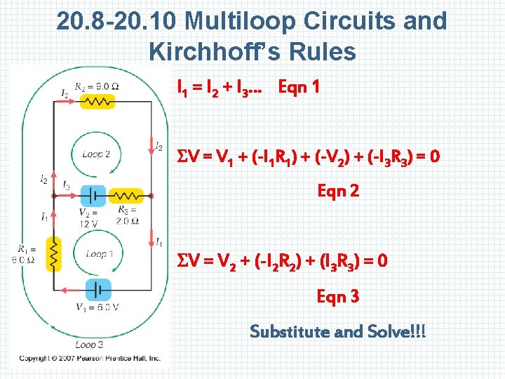 20. 8 -20. 10 Multiloop Circuits and Kirchhoff’s Rules I 1 = I 2