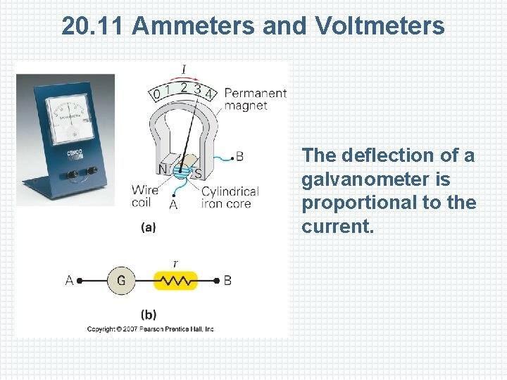 20. 11 Ammeters and Voltmeters The deflection of a galvanometer is proportional to the