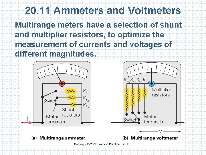 20. 11 Ammeters and Voltmeters Multirange meters have a selection of shunt and multiplier