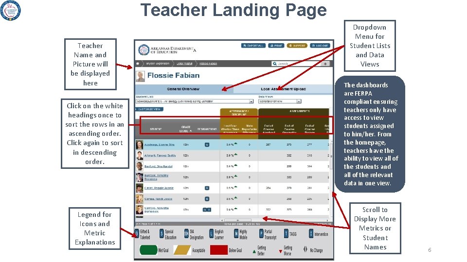 Teacher Landing Page Teacher Name and Picture will be displayed here Click on the