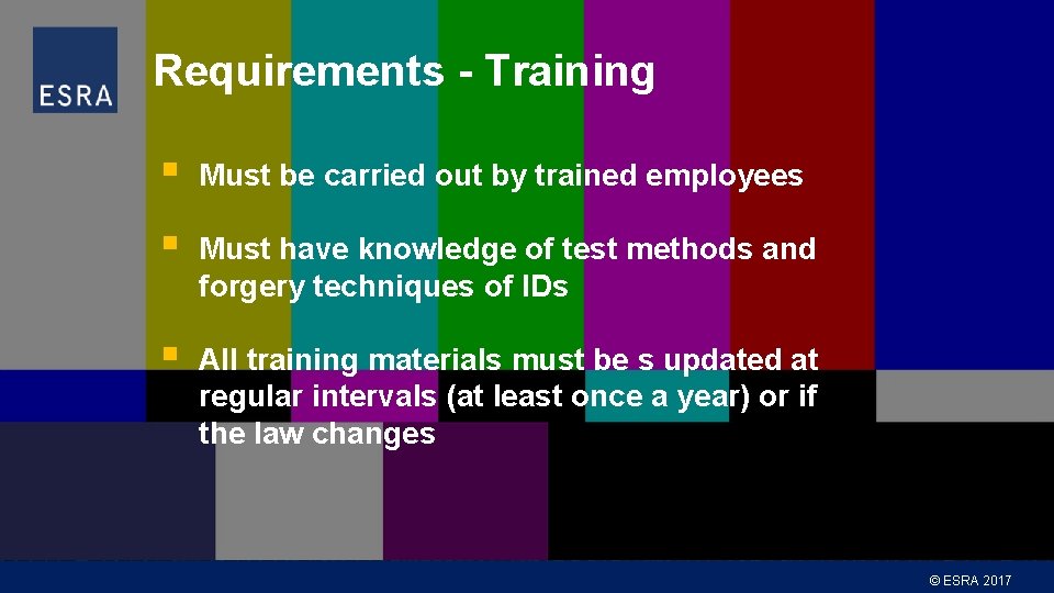 Requirements - Training § Must be carried out by trained employees § Must have