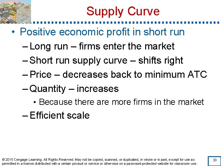 Supply Curve • Positive economic profit in short run – Long run – firms