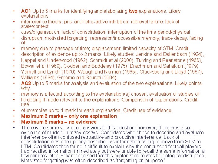  • • • • • AO 1 Up to 5 marks for identifying