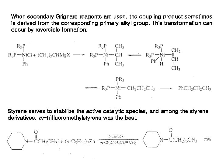 When secondary Grignard reagents are used, the coupling product sometimes is derived from the