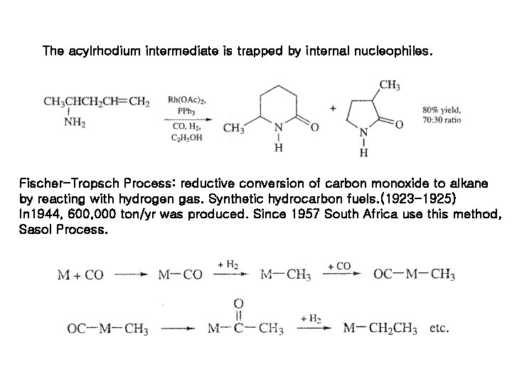 The acylrhodium intermediate is trapped by internal nucleophiles. Fischer-Tropsch Process: reductive conversion of carbon