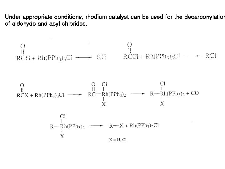 Under appropriate conditions, rhodium catalyst can be used for the decarbonylation of aldehyde and