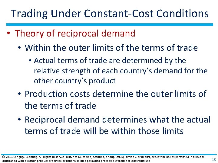 Trading Under Constant‐Cost Conditions • Theory of reciprocal demand • Within the outer limits