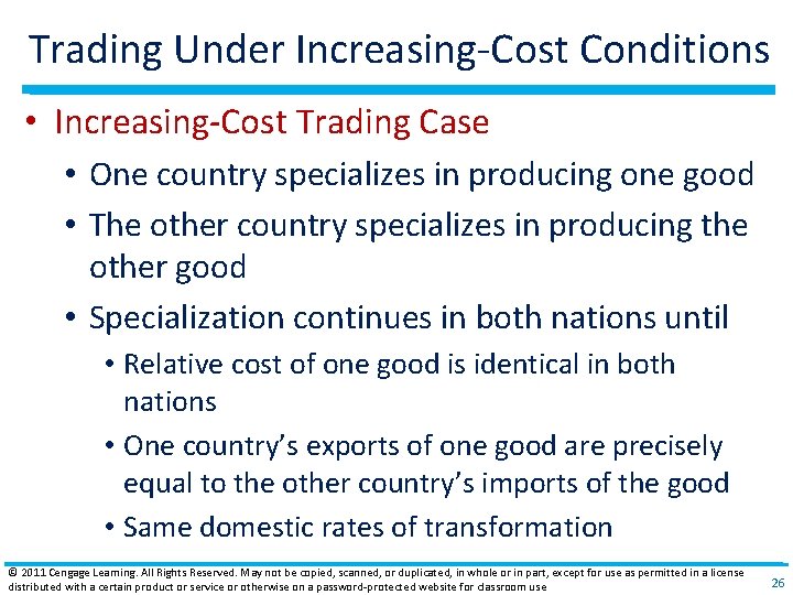 Trading Under Increasing‐Cost Conditions • Increasing‐Cost Trading Case • One country specializes in producing