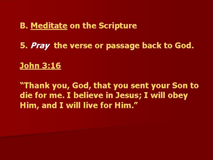  B. Meditate on the Scripture 5. Pray the verse or passage back to