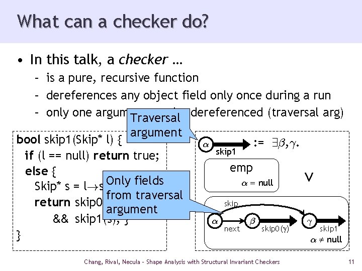 What can a checker do? • In this talk, a checker … – is