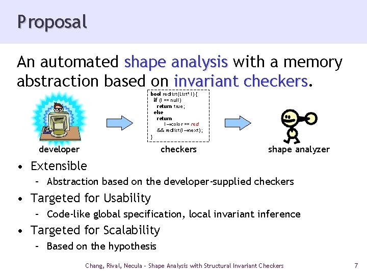 Proposal An automated shape analysis with a memory abstraction based on invariant checkers bool