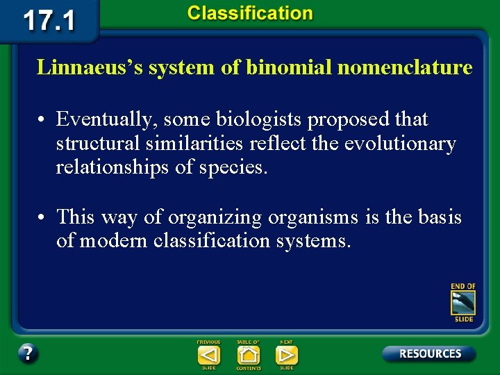 Linnaeus’s system of binomial nomenclature • Eventually, some biologists proposed that structural similarities reflect