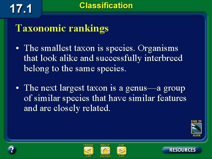 Taxonomic rankings • The smallest taxon is species. Organisms that look alike and successfully