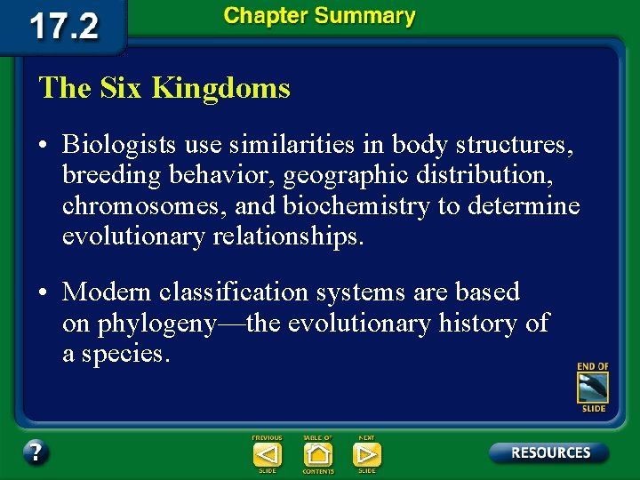 The Six Kingdoms • Biologists use similarities in body structures, breeding behavior, geographic distribution,