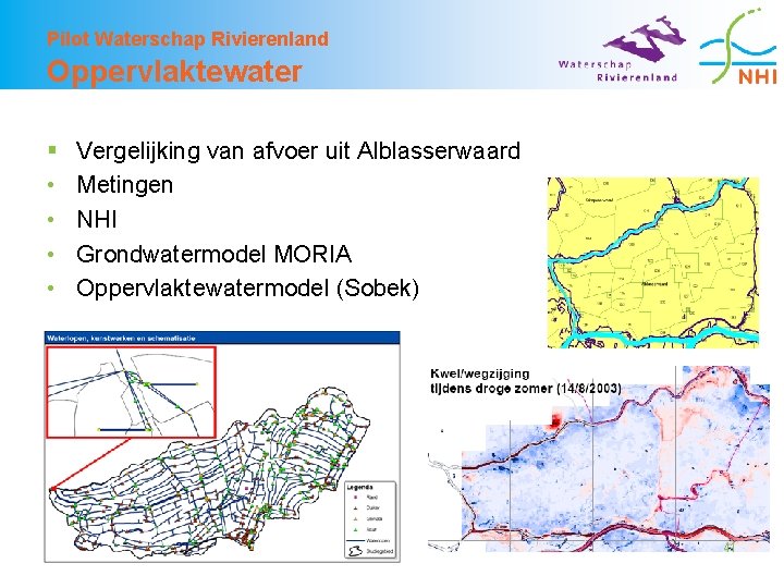 Pilot Waterschap Rivierenland Oppervlaktewater § • • Vergelijking van afvoer uit Alblasserwaard Metingen NHI