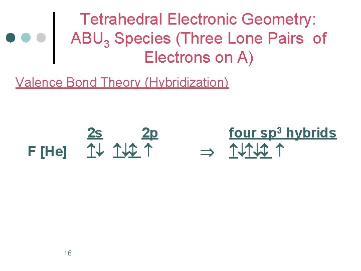 Tetrahedral Electronic Geometry: ABU 3 Species (Three Lone Pairs of Electrons on A) Valence