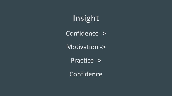Insight Confidence -> Motivation -> Practice -> Confidence 
