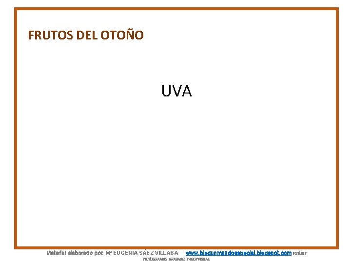 FRUTOS DEL OTOÑO UVA Material elaborado por: Mª EUGENIA SÁEZ VILLABA www. blogunmundoespecial. blogspot.