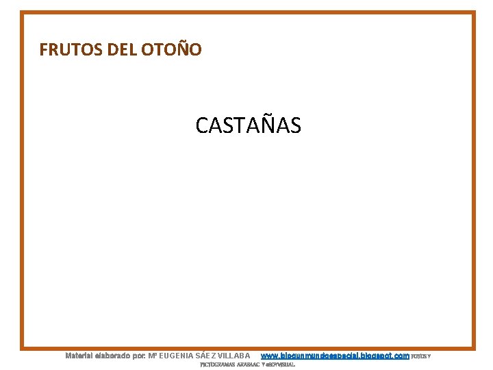 FRUTOS DEL OTOÑO CASTAÑAS Material elaborado por: Mª EUGENIA SÁEZ VILLABA www. blogunmundoespecial. blogspot.